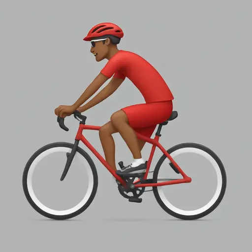 apple emoji style minimalist bold-lined emoji of bicycle, with rider wearing red Tshirt and red shorts emoji