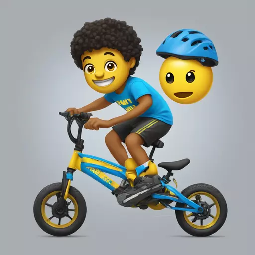 SML Jeffy, blue bike helmet, pencil in nostril, yellow T-shirt with the name Jeffy on it, black shorts with a diaper over it emoji