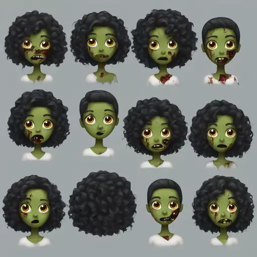 zombie, girl, curly black hair emoji