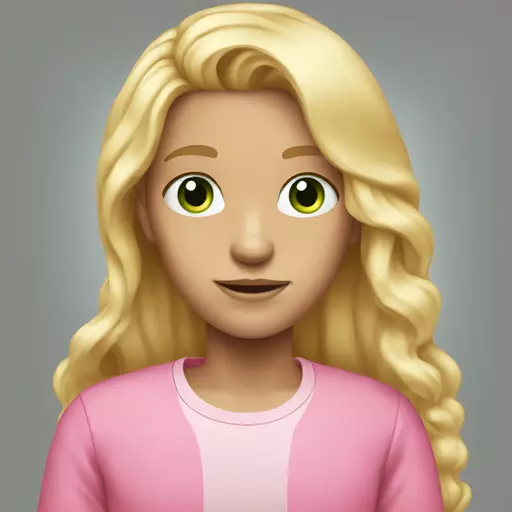 Blonde long hair green eyes pink shirt emoji