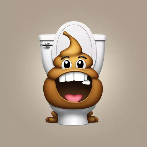 A smiling poop emoji, cartoon style, sitting on a toilet, making a small poop itself. Humorous and absurd, clean digital art, simple or transparent background. The image should be funny and whimsical, not too vulgar or realistic. emoji