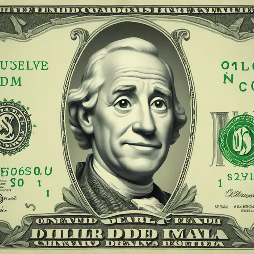 An actual dollar bill, face on it, funny face  emoji
