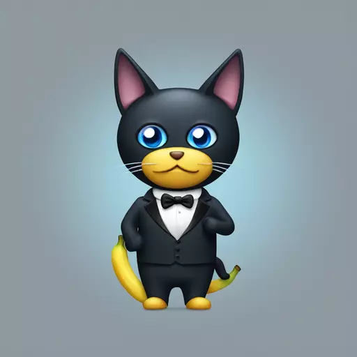 Blue evil banana with cat ears wearing a tuxedo emoji