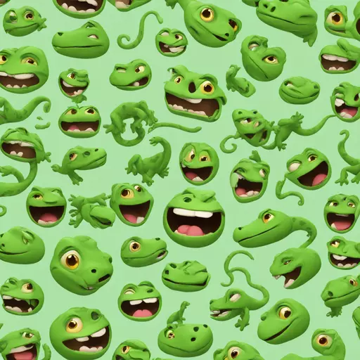 Make me a lazy emoji with lizard emojis on the right and left emoji